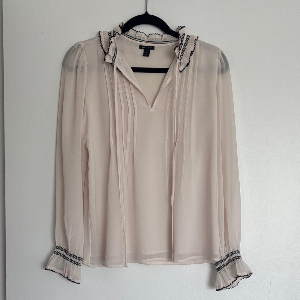 Ann Taylor Cream Blouse with Black Accents